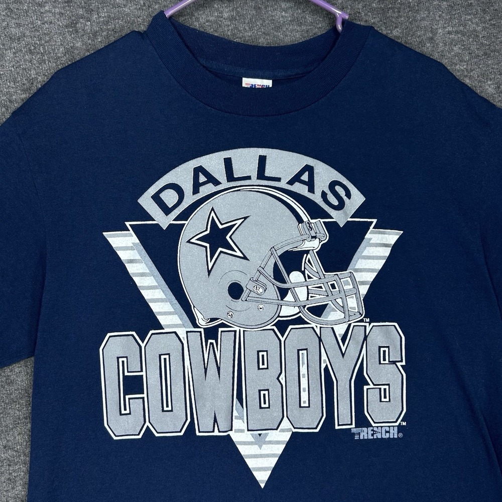 Vintage Trench Dallas Cowboys T Shirt‎ Mens L Blue 90s Single Stitch Made in USA